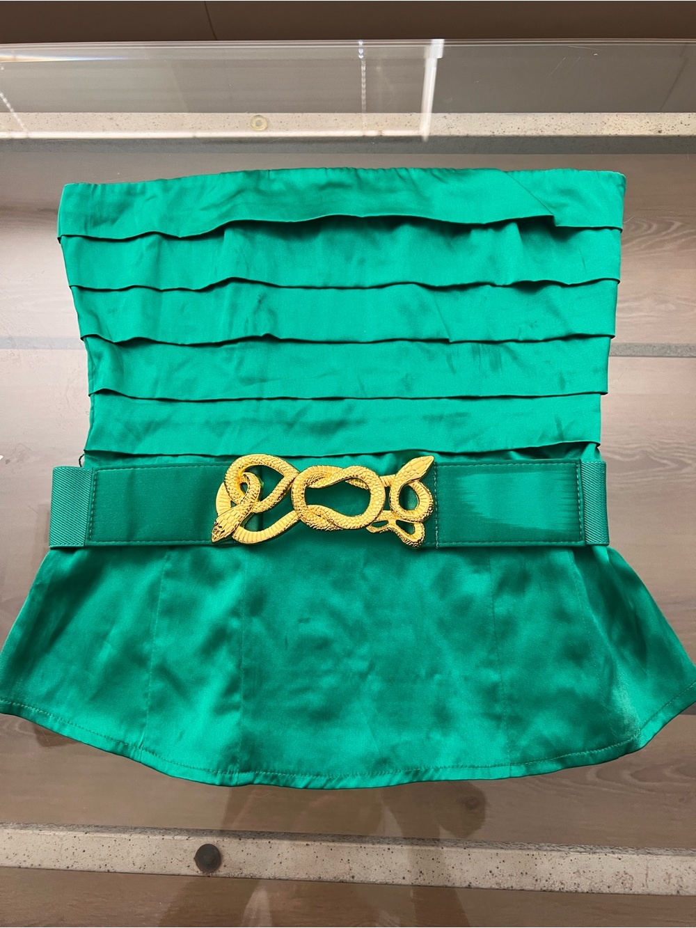 bebe Emerald Green Strapless Peplum Top with Waist Detail